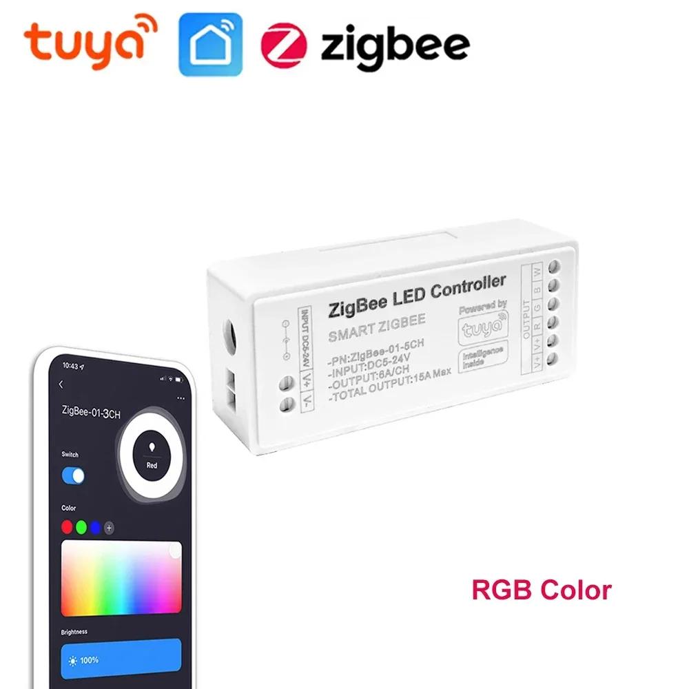 Tuya Умный Zigbee LED Контроллер для Одноцветной RGB CW RGBW RGB+CCT LED Ленты Голосовое Управление через Приложение 12V LED Контроллер Света Alexa