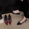 American Single Shoes Women's Spring Pointed Rhinestone Velvet Soft Sole Commuting Flat Bottom Shallow Mouth Wedding Shoes Pure Desire Wind Sweet