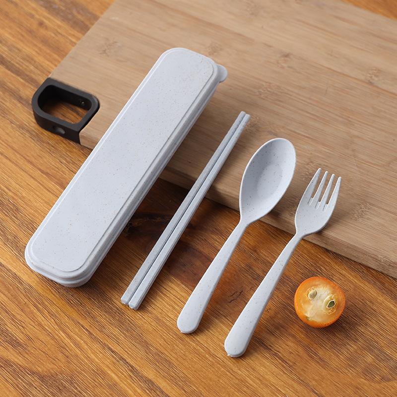 3 шт./набор Портативный набор столовой посуды Пластиковые наборы столовых приборов Вилка Ложка Палочки для еды Костюм Экологичный Многоразовый Дорожный Набор столовых приборов С Коробкой
