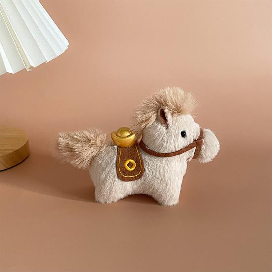Lucky Ingot Horse Keychain Plush Pony Toy Chinese Zodiac Year of The Horse Mascot Cute Car Bag Decoration