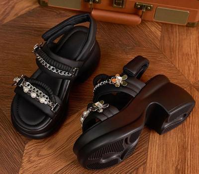 8,5 см открытый носок высокая толстая подошва досуг летние туфли платформа отпуск с открытым носком танкетка плоские повседневные сандалии крючком женские сандалии