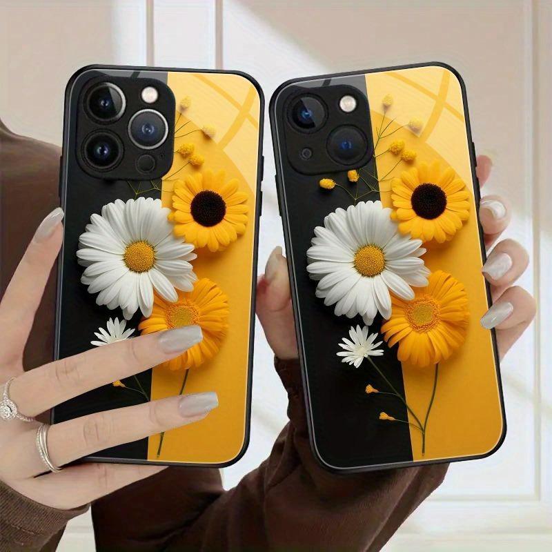 Милый Чехол для Телефона из Закаленного Стекла с Рисунком Подсолнуха Для iPhone 17 16 15 14 13 12 11 Pro Max 17Air 16E 7 8 Plus XR XS X