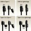 240 Вт 4-в-1 Быстрая зарядка Пружинный кабель данных Выдвижной Multi USB Type-C на Lightning Type-C для телефона Планшета