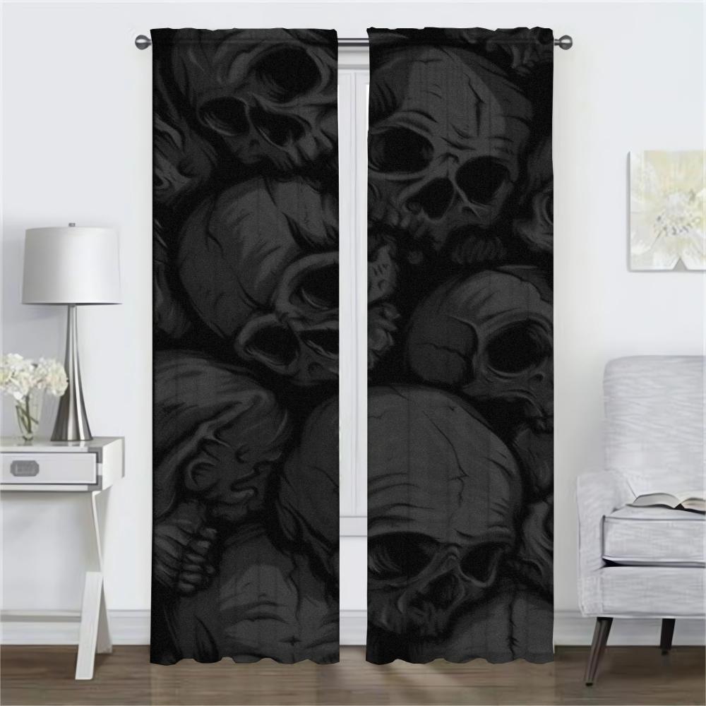 Skull Halloween Decoration Blackout Curtains for Living Room Shades Tulle for Bedroom Home Interior Curtains 2 Pieces Partition