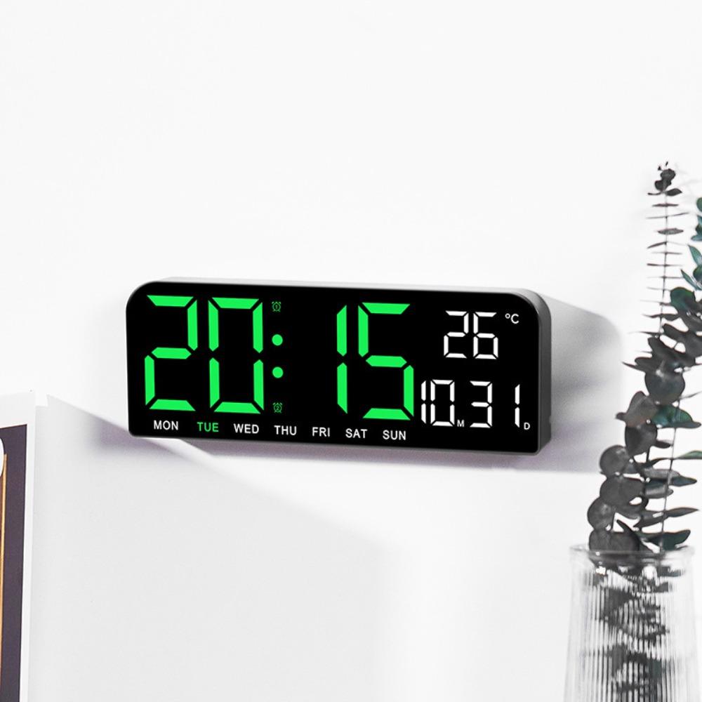 Brightness Adjustment LED Digital Wall Clock 12/24H Format Date Week Large Digital Clock Auto-Dimmer Temperature Display