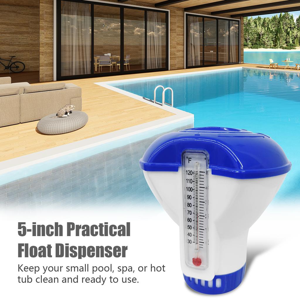 5-inch Float Dispenser Float Cup Pool Spa Chlorine Tablet Dispenser Floater with Thermometer 120 Fahrenheit