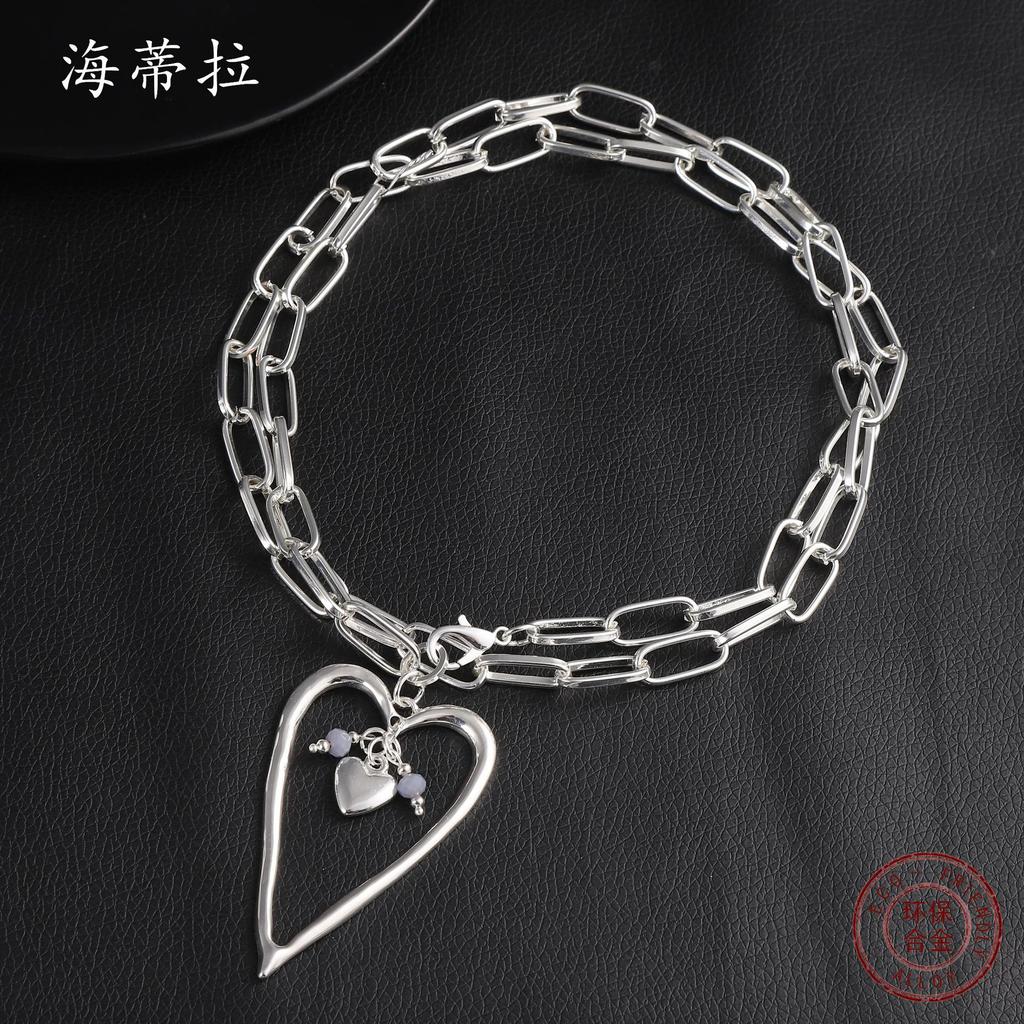 Преувеличенное металлическое ожерелье Spice Girl Big Love, панк толстая цепь персиковое сердце женское универсальное ожерелье-цепочка для свитера