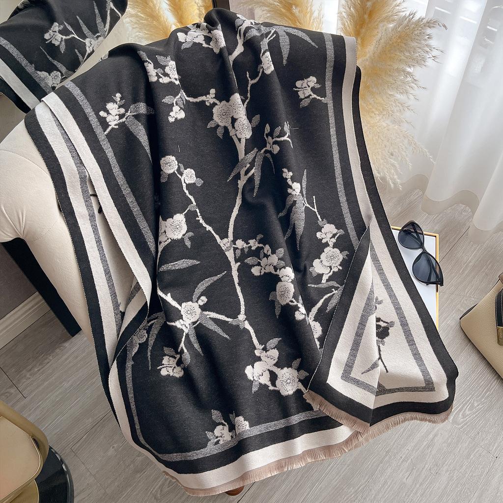 Fashionable And Elegant Scarf Women'S Winter High-End Flower Imitation Cashmere Double-Sided Thickened Long Scarf Large Shawl