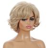Wig for Women Synthetic Short Curly Hair with Bangs Natural Light Gold High Temperature Daily Use Wigs