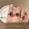 Maillard Tiger's Eye Stone Sunflower Ring Medieval Vintage Temperament Ring Ins Niche Retro Personalized Jewelry
