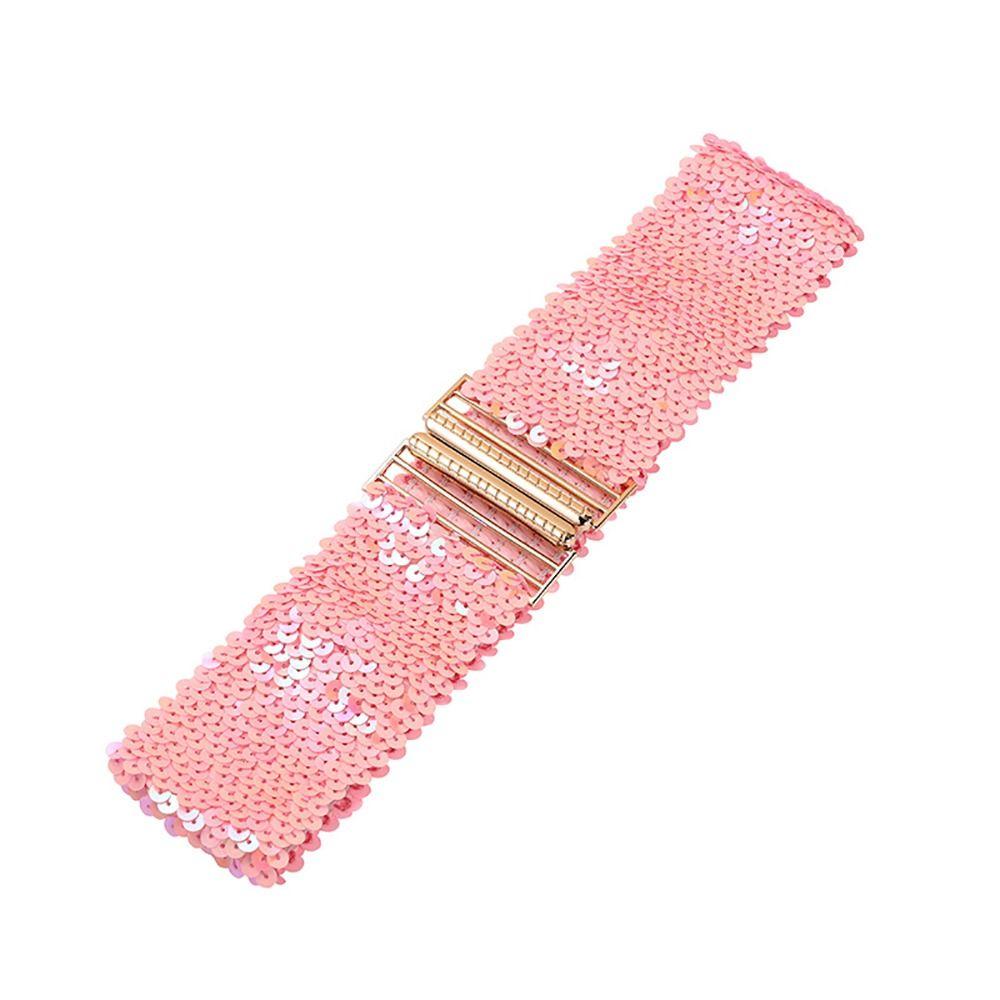Eye Catching Shinny Waistband Gold Buckle Disc Belts Special Design Sequin Stretch Belt Women Girl