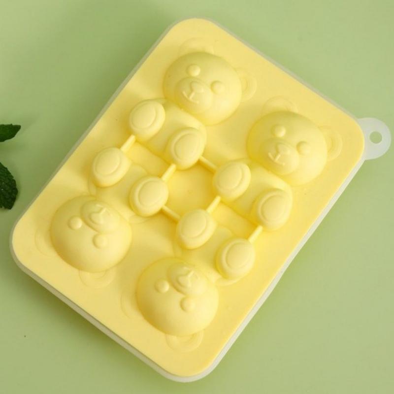 Форма для изготовления кубиков льда в виде плюшевого мишки 3D с силиконовой воронкой, 4 полости, поддоны для кубиков льда в виде медведя для виски, вина, коктейля, ледяного шара