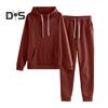 2 Pcs/Set Women Hoodie Pants Suit Solid Color Plush Long Sleeves Thick Top Elastic Waist Ankle-banded Trousers Sport Fitness Outfit Fall Winter
