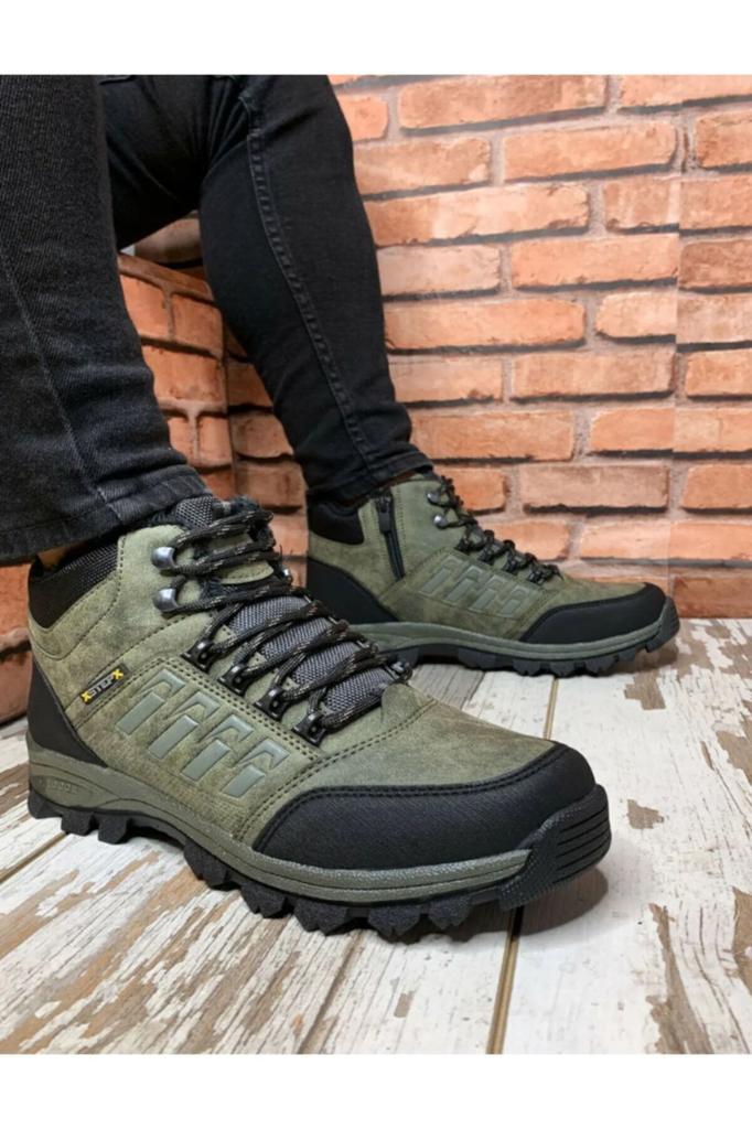 Men's Fashion Faux Leather Wedge Heeled Bootie Trekking Boots Water And Cold Resistant Zipper Fur Shoes