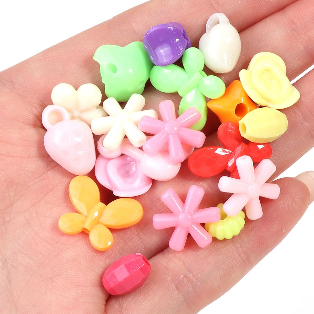 50pcs/lot Mixed Color Plastic Beads Butterfly Snowflake Candy Shaped Loose Beads For DIY Bracelet Earrings Accessories Wholesale