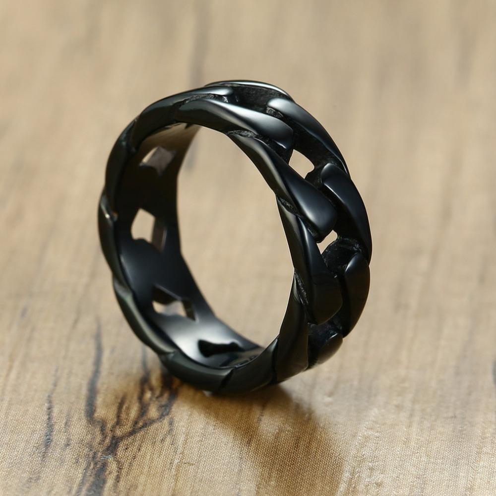 Кольцо Кубинская цепь Мужское Титановая сталь Ювелирные изделия Хип-хоп Панк Готический стиль Аксессуары