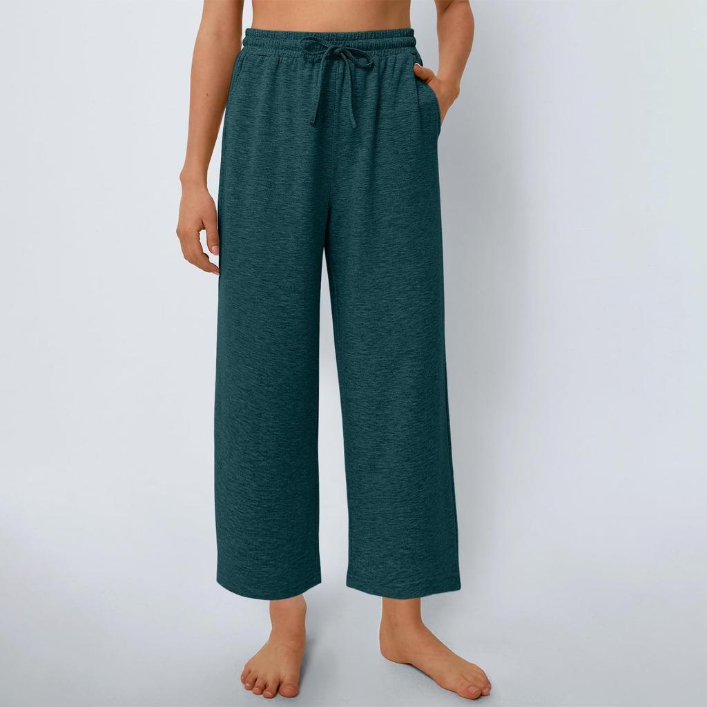 Женские брюки, повседневные однотонные брюки с карманами, эластичный пояс, свободные прямые брюки