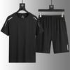 Летний мужской повседневный спортивный комплект из ледяного шелка, свободная дышащая быстросохнущая футболка с круглым вырезом из двух предметов, шорты