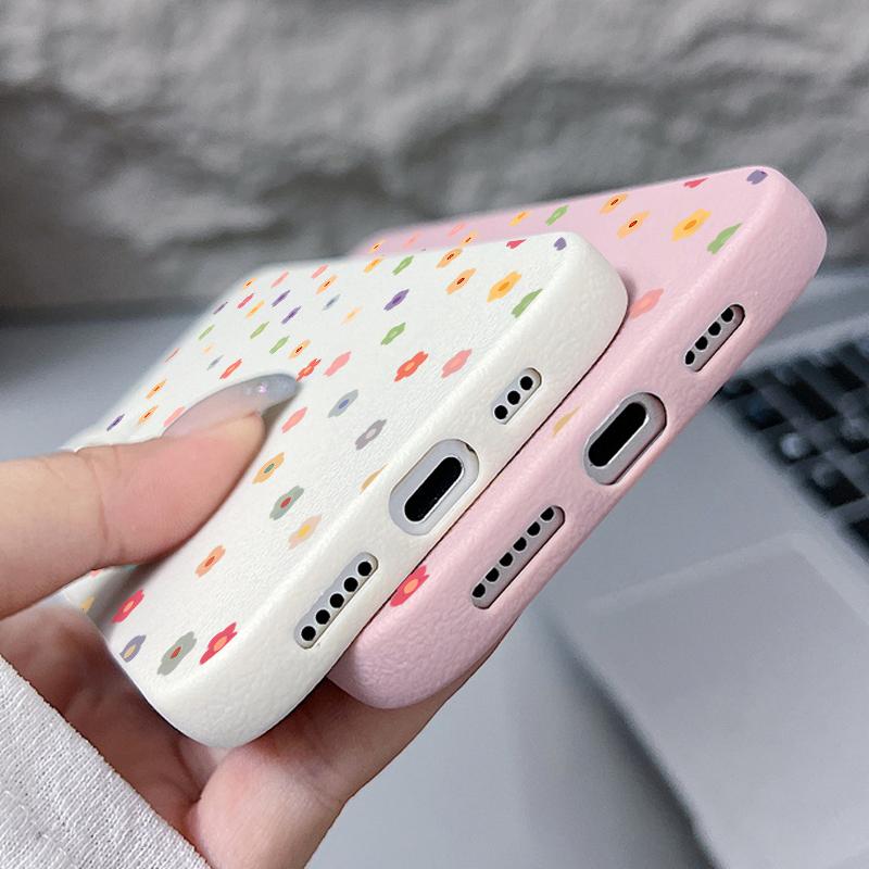Cute Little Flowers Print Matte Slim Phone Case For iPhone 16 Pro Max 15 Pro 14 13 12 11 Leather Texture Shockproof TPU Soft Bumper Cover