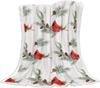 Cozy Sherpa Fleece Throw Blanket with Cardinal Birds Pine Cones Leaves  Super Soft Plush Microfiber for Bed Sofa Couch Decor