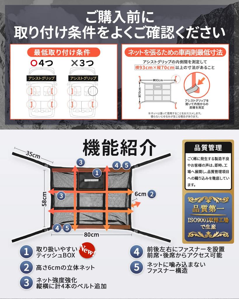 R5 улучшенный держатель для салфеток на крышу автомобиля размер M x Сон в машине Багажный бокс на крышу автомобиля Сетка для груза Сетка для багажа Инструкция на японском языке