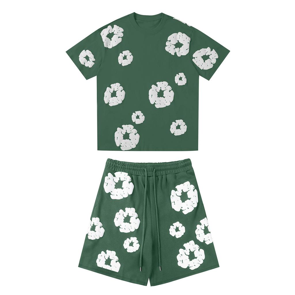 Женская и мужская повседневная свободная футболка с принтом и шорты, состоящая из двух частей, тренд уличной моды, с короткими рукавами + шорты