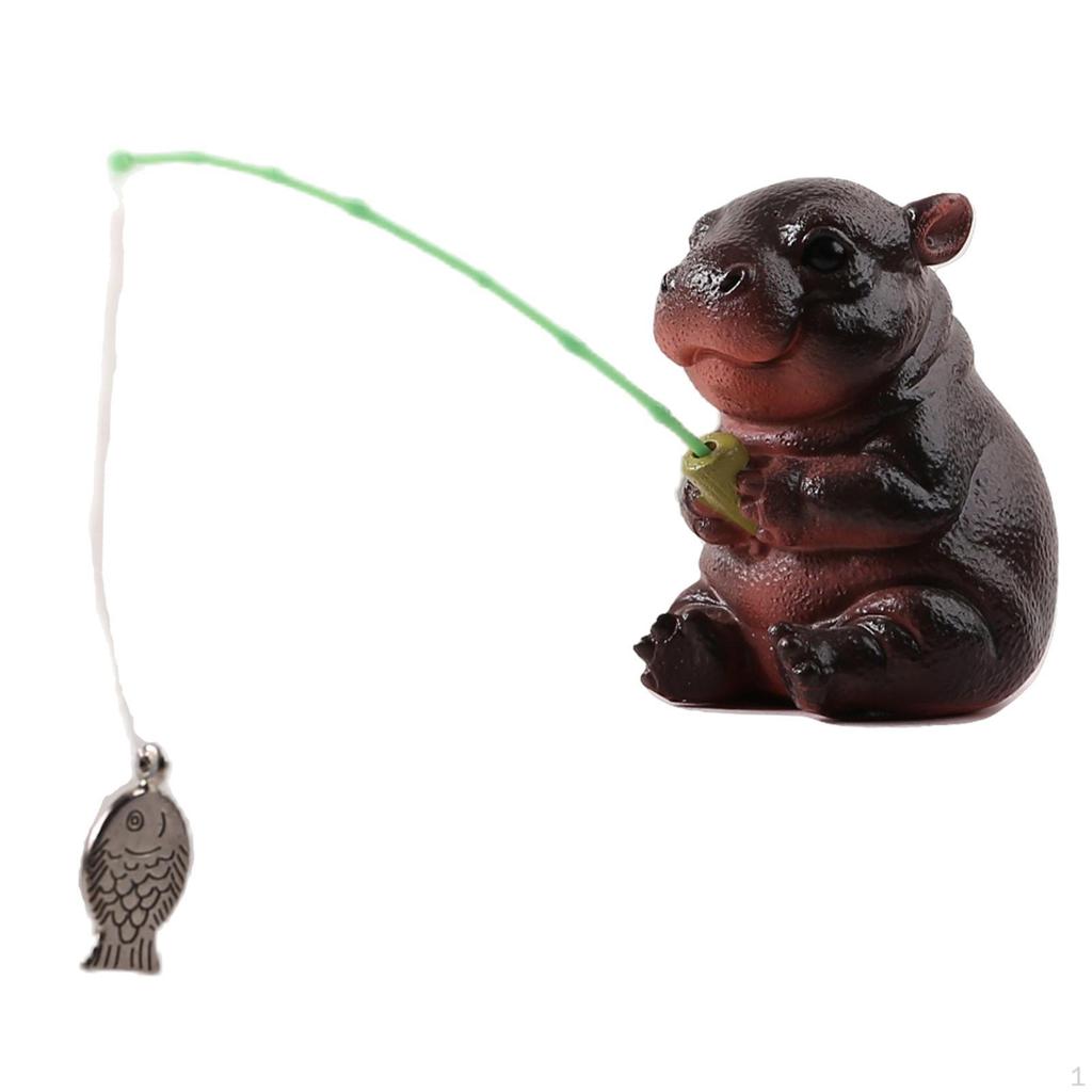 Garden Statue Miniature Hippo Figurine Resin Desktop Ornament Micro Landscape Decor for Yard Shelf