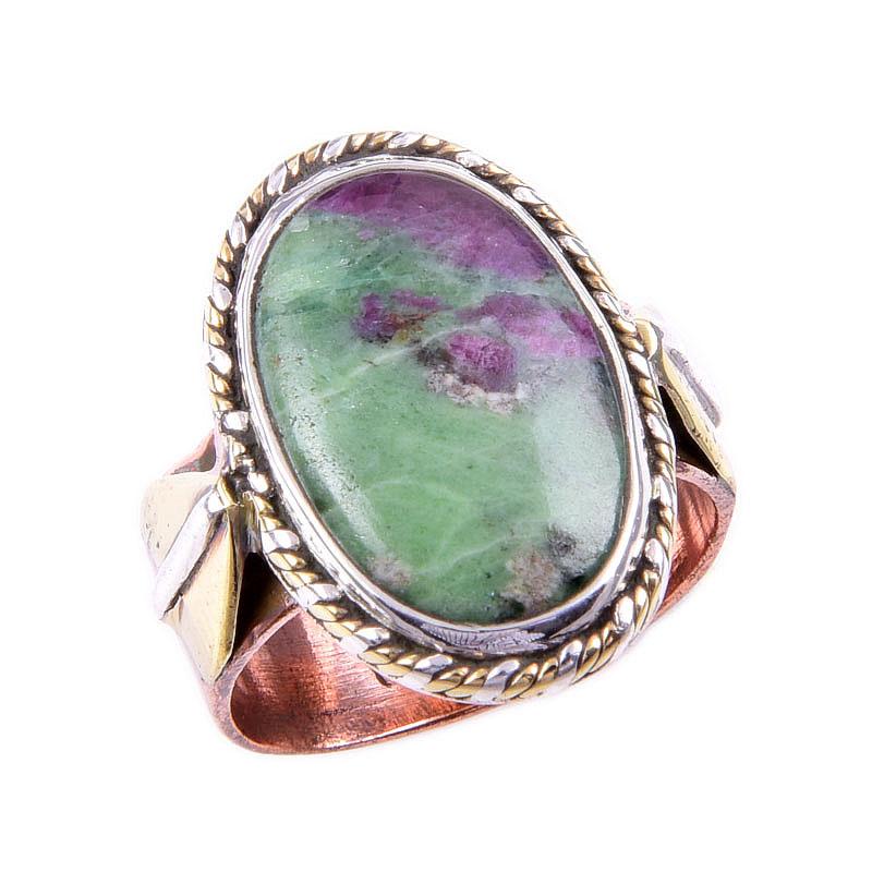 Рубин в цоизите, созданный в лаборатории, ювелирное изделие из стерлингового серебра 925 пробы, двухцветное кольцо S.6.5 Q1z23