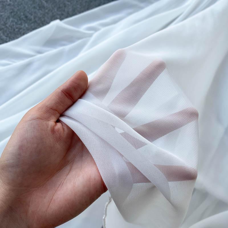 Весенне-осенние женские элегантные праздничные платья, белые шифоновые платья с пышными рукавами и вырезом на шее, с открытыми плечами