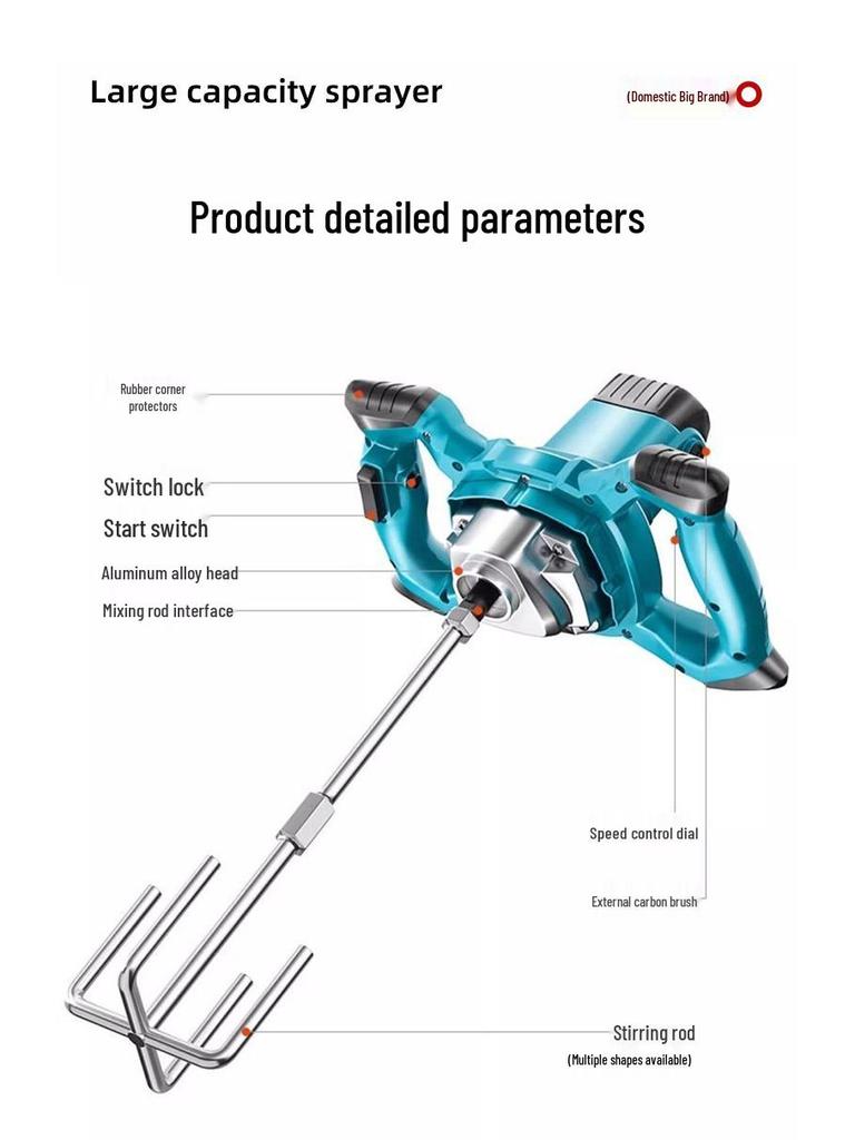 Электрический ручной миксер для шпатлевки, краски, цемента и бетона