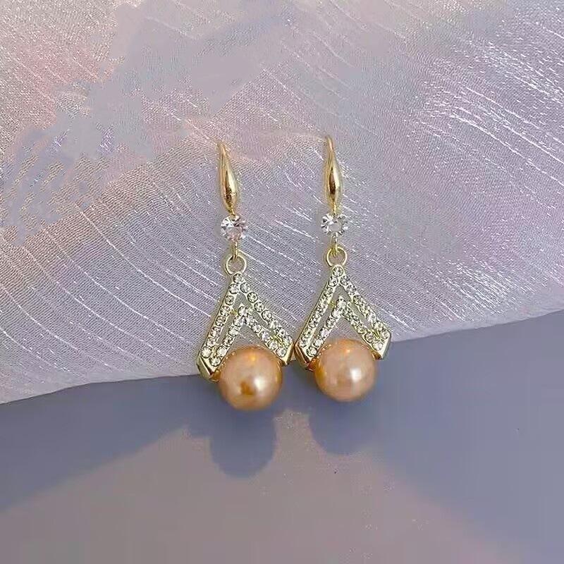 Серьги-гвоздики из серебра 925 пробы с геометрической жемчужиной для женщин, Модные серьги, Серьги с ниспадающей кисточкой, Элегантные украшения