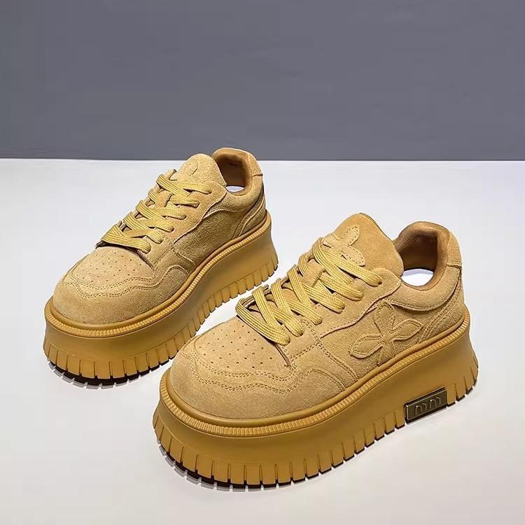 Leather Thick-soled Muffin Shoes for Women and Small People Increase the Height of 6cm, Small White Shoes 2025 New Autumn Versatile Casual and Light