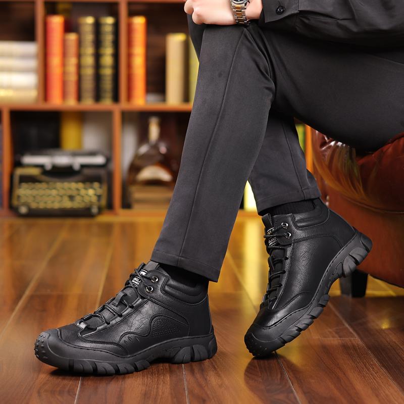 Зимние мужские ботильоны из кожи, теплая спортивная обувь, повседневная обувь с мехом, удобные дышащие зимние ботинки, модные кроссовки для бега