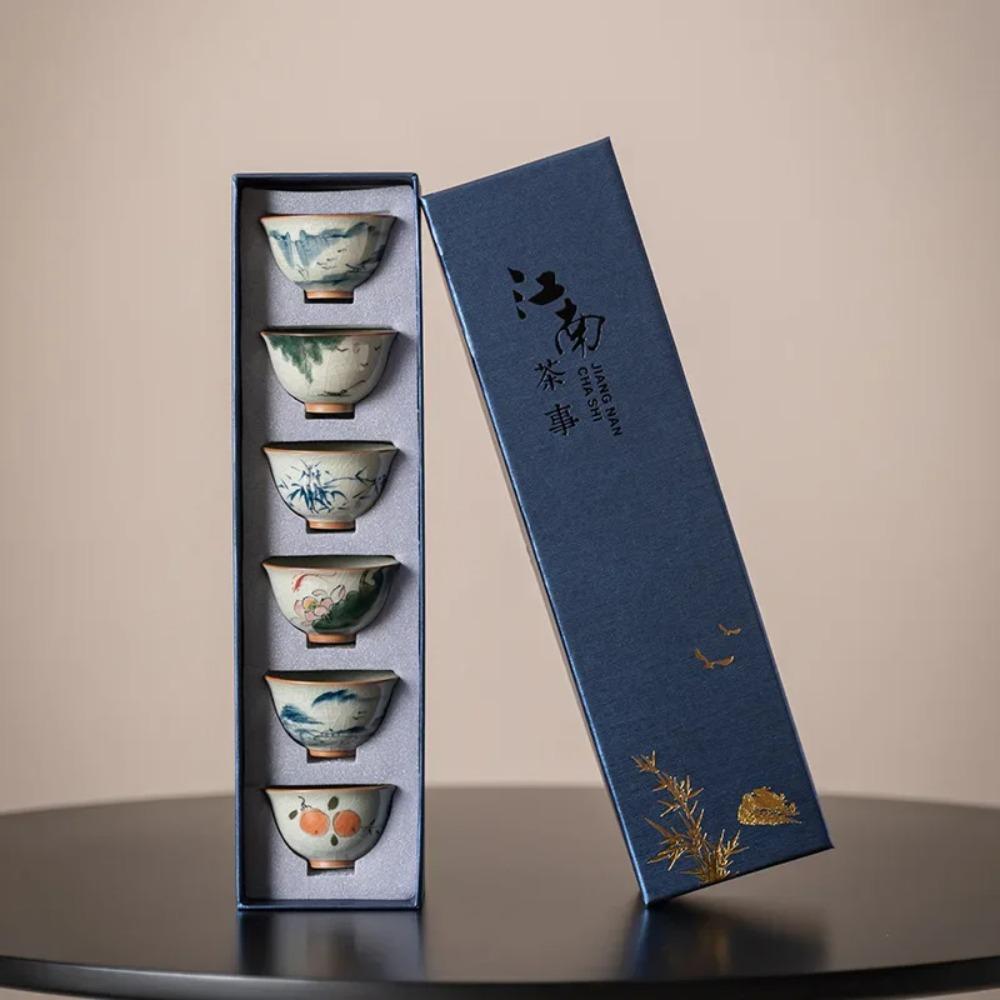 Чайная чашка Geyao, набор из 6 чашек, расписанный вручную чайный сервиз Kung Fu, керамическая чашка Master Cup, подарочная коробка, чайная чашка, деловой подарок