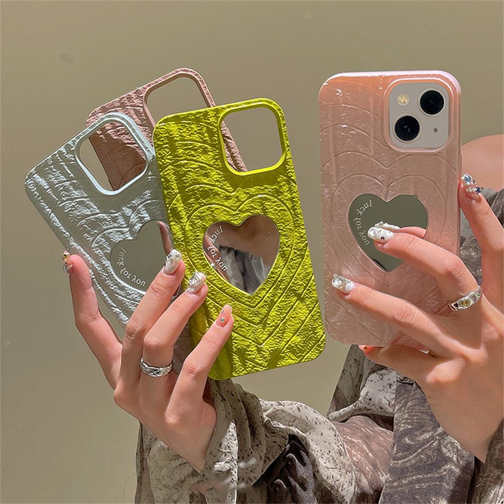Роскошный мягкий чехол для телефона с зеркалом для макияжа и сердечком для Iphone 14 13 12 Pro Max 11, милый простой стильный противоударный чехол Funda