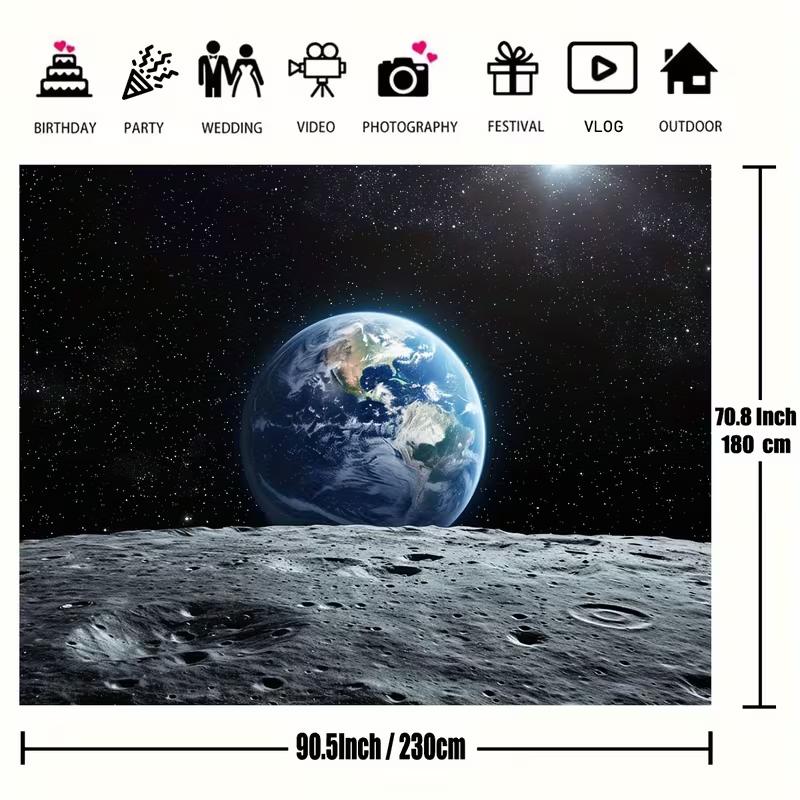 2D Плоская Печать Космическая Настенная Вешалка Восход Земли с Поверхности Луны Звездное Небо Фон