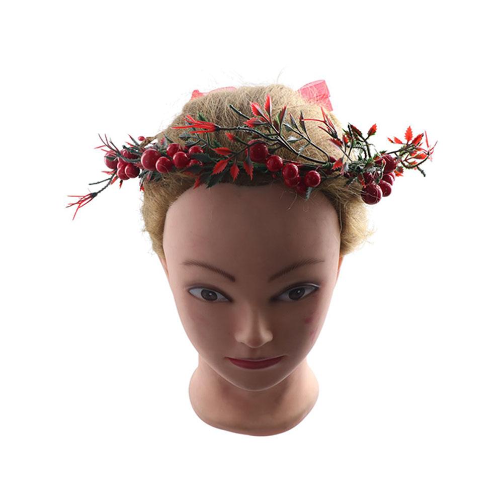 Flower Christmas Headband Crown Flower Headband Red Berry Garland Wreath Decoration Women Headwear