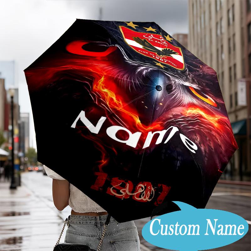 Custom Name Ahly FC Crest Umbrella Folding Umbrella, Automatic Umbrella - 8-Frame for Travel, Casual Lightweight Personalized Gifts
