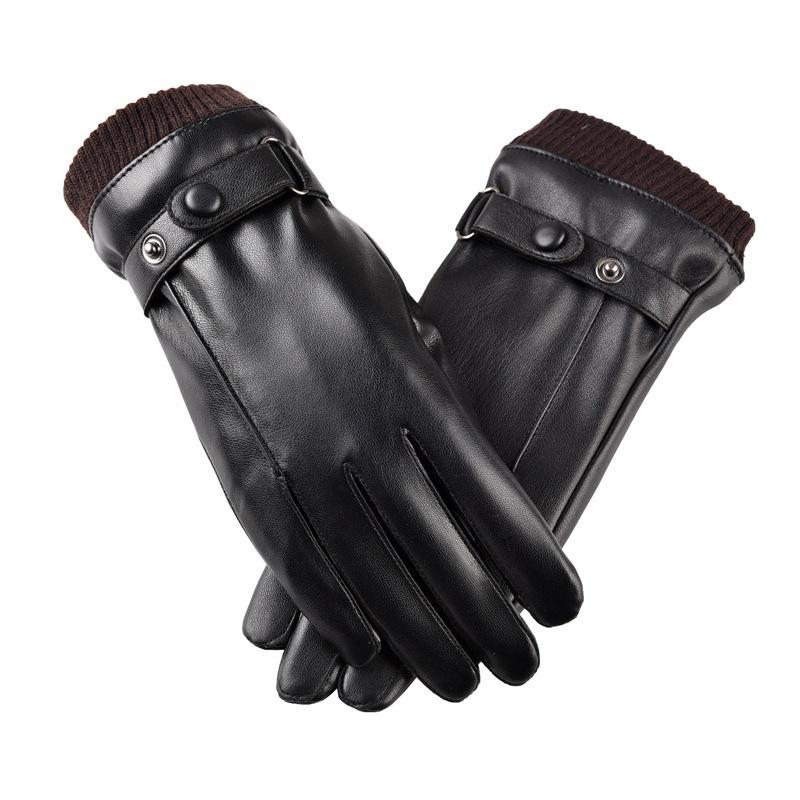 PU Gloves for Men and Women In Autumn and Winter Keep Warm and Fashionable Black Couples Add Velvet Touch Screen To Prevent Wind.