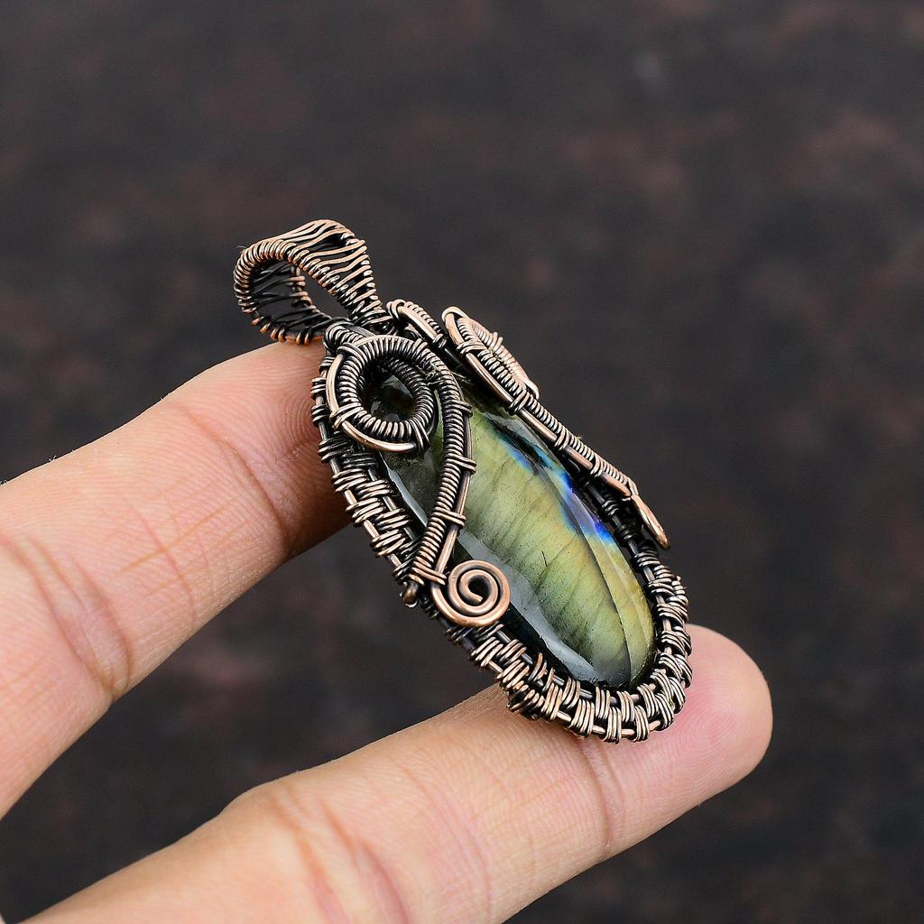Labradorite Pendant Copper Wire Wrapped Pendant Labradorite Gemstone Jewelry Handmade Designer Pendant Copper Wire Wrap Jewelry Gift For Him