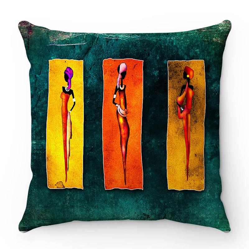 African Women Creative Collection Digital Printing Short Plush Pillow Covers For Car Sofa Office Cushion Cover Home Goods