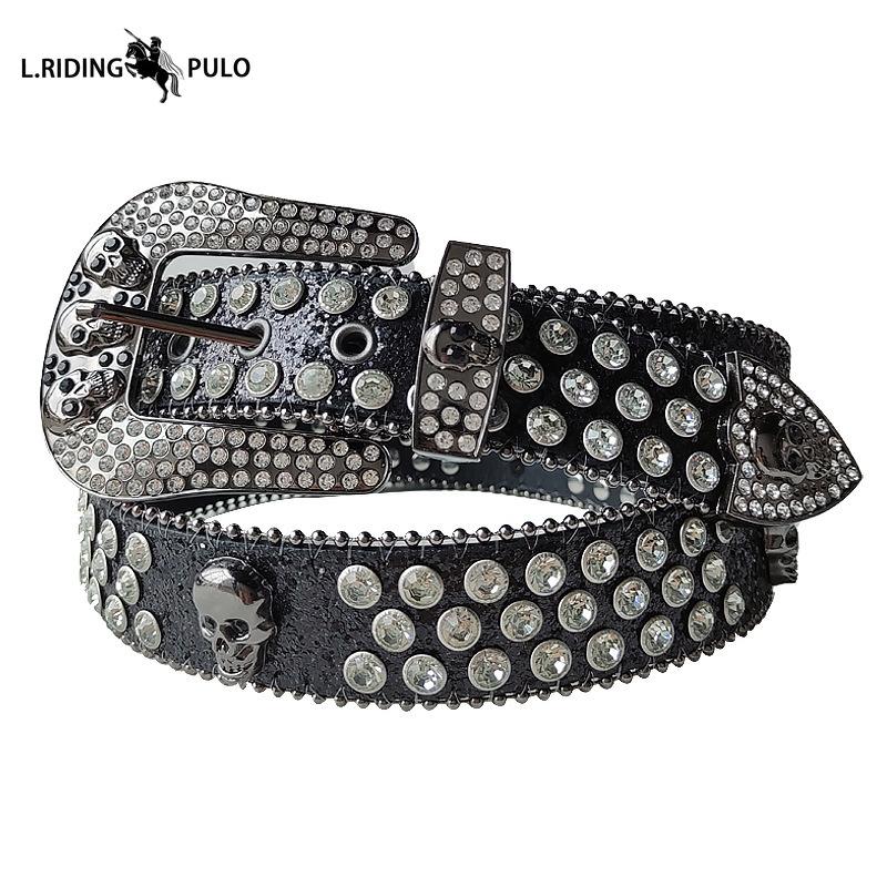 Модный ремень с черепом Мужской Женский Ремень со стразами Панк Хип-хоп Кожаный ремень Джинсы Платье Блестящая пряжка для ремня