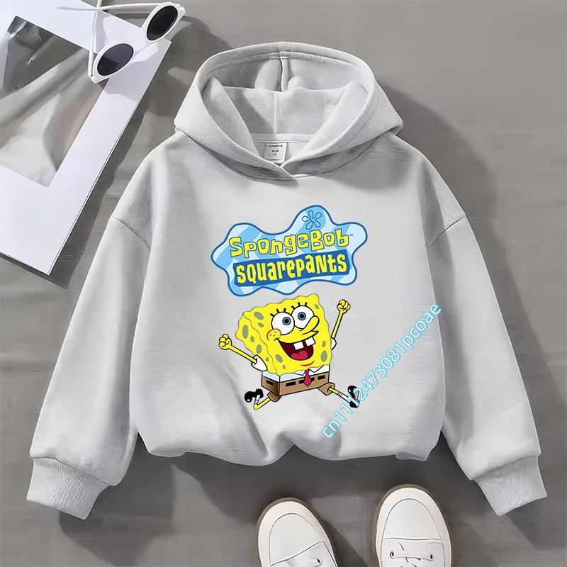 2026 Boy's sports shirt, SpongeBob girl's casual top, children's hooded shirt, long-sleeved cartoon print for autumn and winter