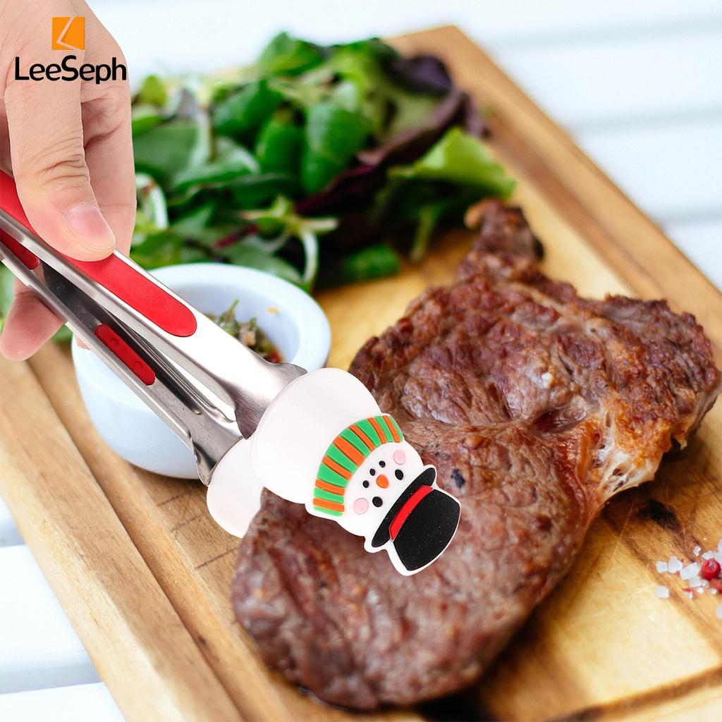 Рождественские силиконовые щипцы Leeseph, портативные кухонные щипцы с маленькой клипсой из нержавеющей стали для приготовления пищи на гриле, салата, барбекю, жарки