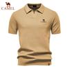 Camel Summer Embroidery Large Pineapple Pattern Woolen Polo Sweater for Men's Business, Seagull Collar, Men's Short Sleeve Sweater