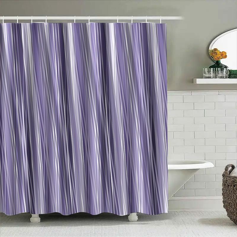 Luxury Purple Stripe Shower Curtain Polyester Waterproof Bathroom Decor for Hotel