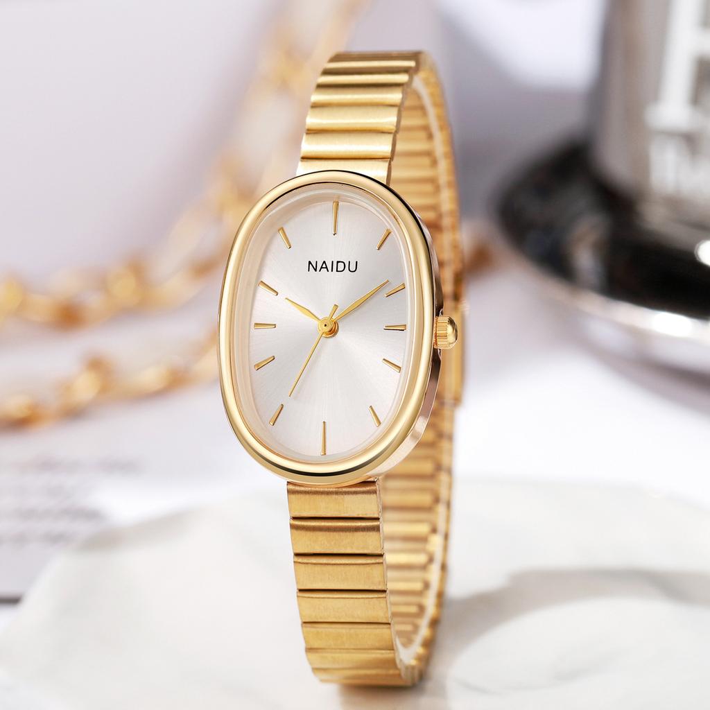Women Quartz Oval Watch Stainless Steel Bamboo Strap Girl Student Leisure Wristwatch