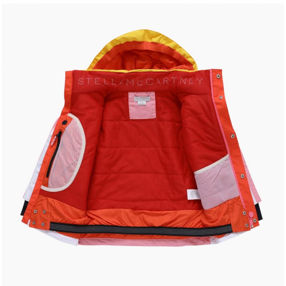 Детская лыжная куртка Stella Mccartney Tt2a20 Z0432 999 с блоками цвета, круглым логотипом и капюшоном