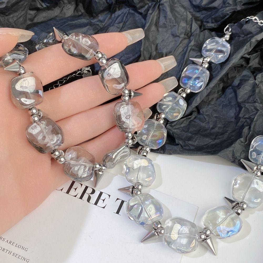 Готическое ожерелье с заклепками и бусинами, преувеличенный панк чокер, женская модная цепочка на ключицу для вечеринки