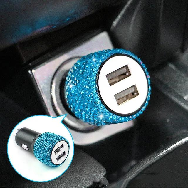 Автомобильное зарядное устройство Bling Diamond 3 в 1, 5 В, 2,1 А, двухпортовый, быстрый адаптер, розовый декор для автомобиля, автомобильные аксессуары для стайлинга автомобилей с бриллиантами